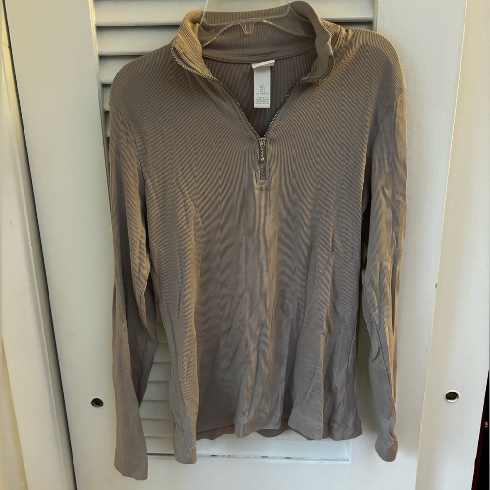 Ribbed Long Sleeve Top 3/4 Zip